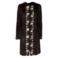 2000s Miu Miu Brown Hamster Fur Coat with Beads and Sequins floral applications