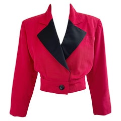 Yves Saint Laurent 1980s Red / Black Silk Cropped Vintage 80s Jacket Blazer YSL
