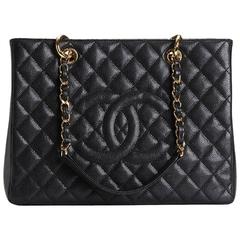 Chanel Black Quilted Caviar Leather Grand Shopping Tote Gst