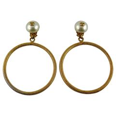 Chanel Vintage Jumbo Hoop Earrings CC Pearl Drop Spring 1997