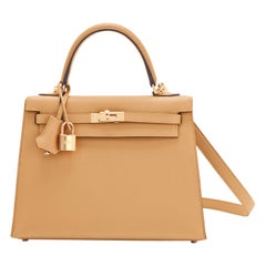 Hermès Kelly 25cm Biskuit Tan Epsom Sellier Umhängetasche mit Gold Z-Stempel, 2021