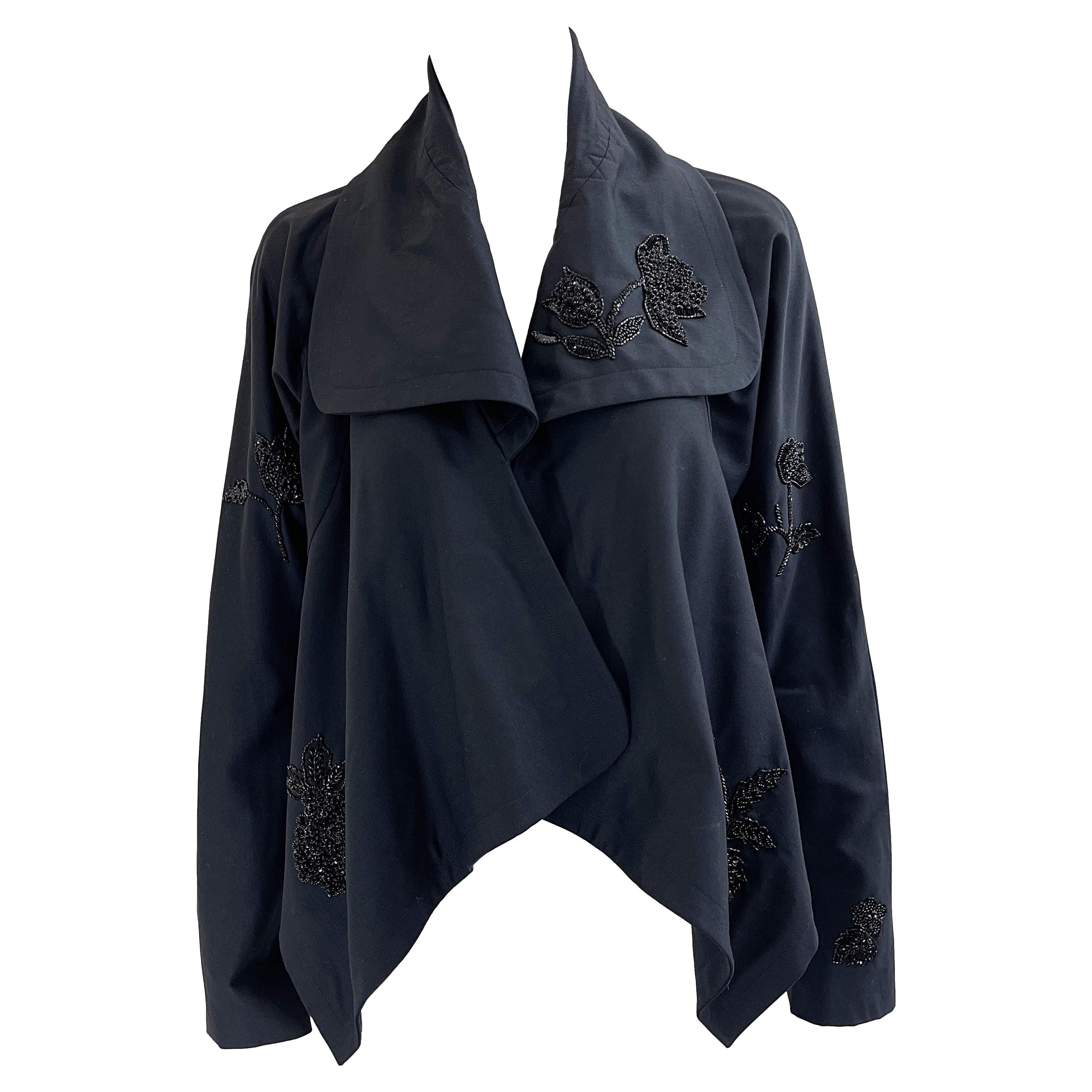 NWT John Galliano Early 2000s Black Beaded Sequin Size 6 Rayon Y2K Swing Jacket 