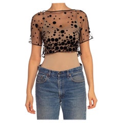 OSCAR DE LA RENTA Black Hand Beaded Velvet Attributed Appliqués Top