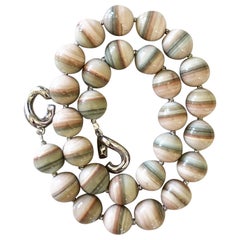 Saturn Chalcedony 14mm Round Beaded Necklace with Interlocking Clasp 
