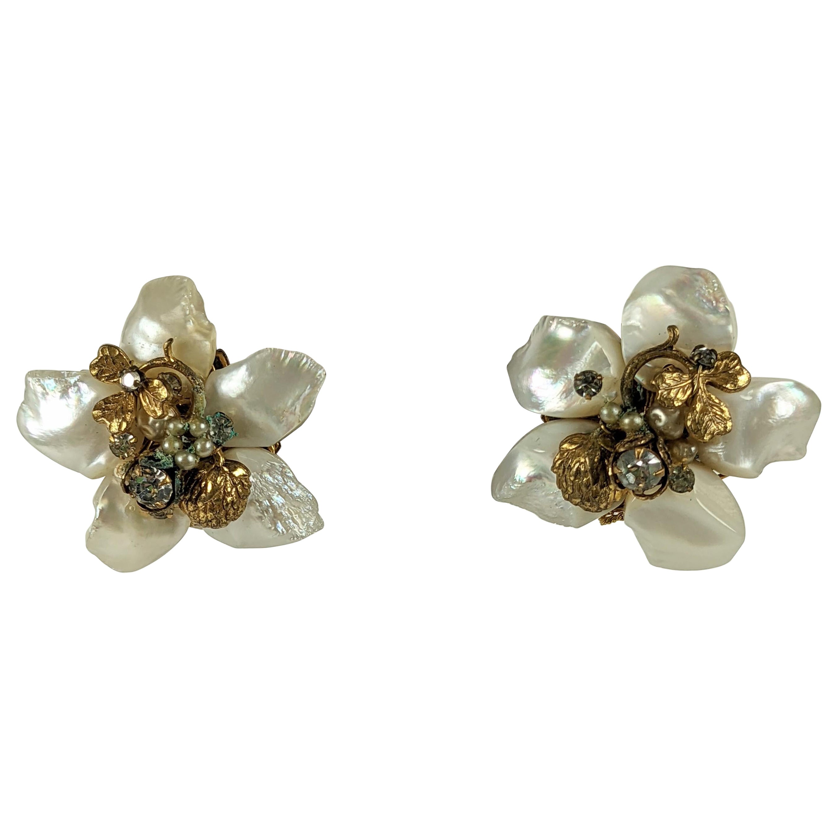 DeMario Mother of Pearl Flower Earrings For Sale