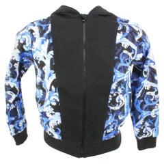 Versace Size 10A Boy's Black Blue Baroque Zip Up Hoodie Sweatshirt Kids 124v6