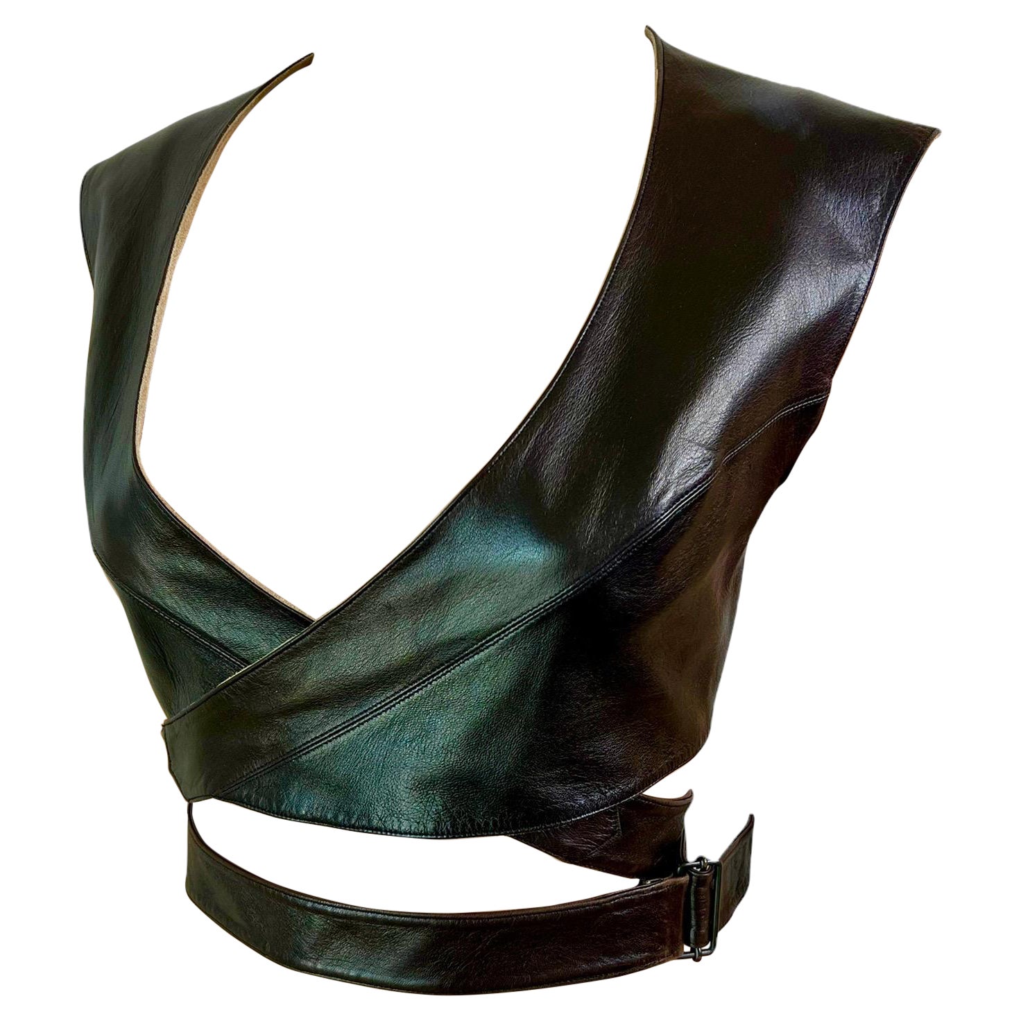 Azzedine Alaia F/W 1983 Vintage Leather Cutout Wrap Bra Crop Top For Sale