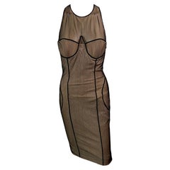 Gucci by Tom Ford S/S 2001 Runway Sheer Tulle Mesh Bustier Corset Midi Dress