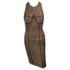 Vintage Gucci by Tom Ford S/S 2001 Runway Sheer Tulle Mesh Bustier Corset Midi Dress