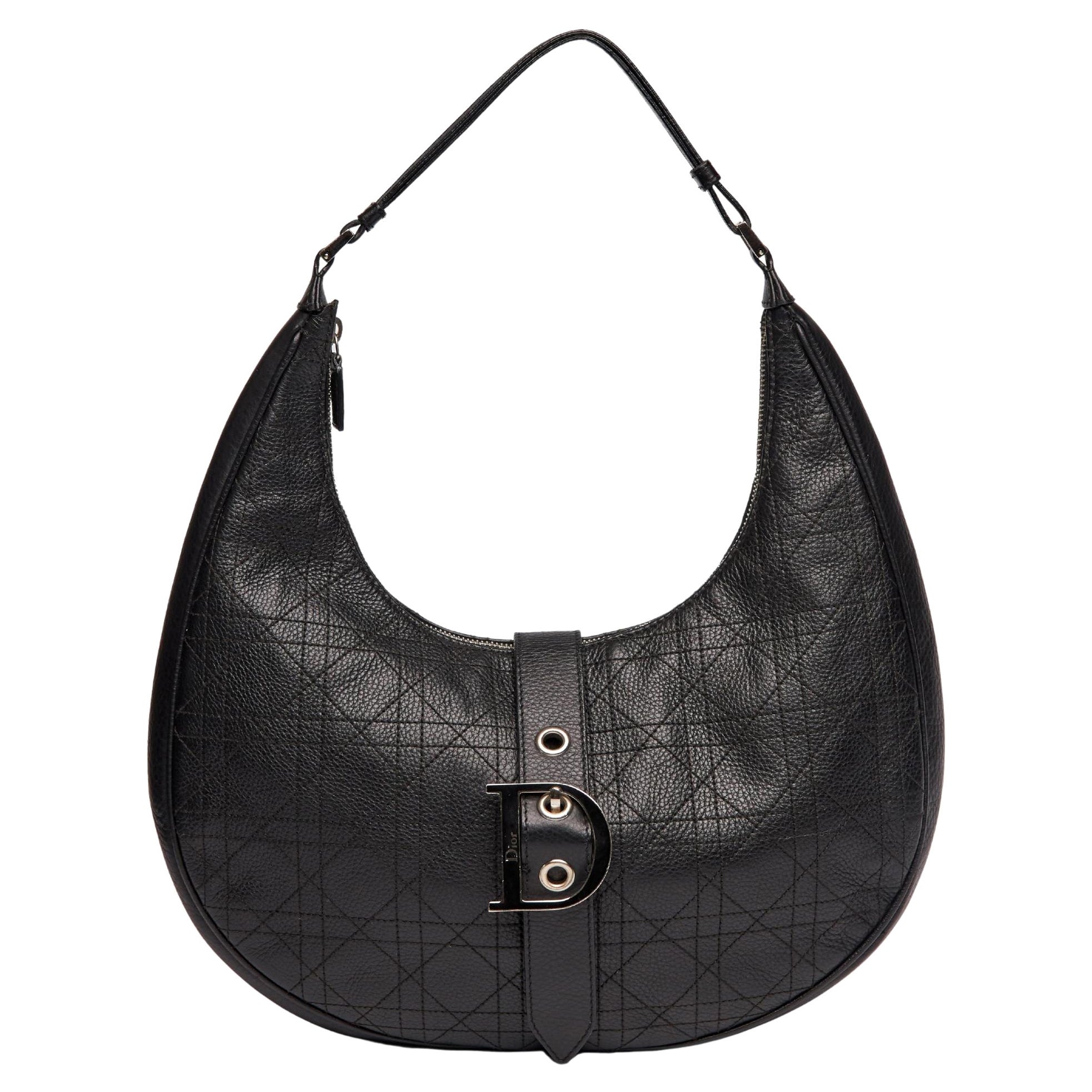 Dior Black Cannage Leather Croissant Hobo Bag (2005)