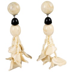 Angela Caputi Black and Faux-Marble Dangle Resin Clip Earrings