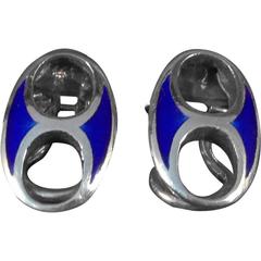 Gucci 1970s Sterling and Blue Enamel Clip On Earrings in Original Box