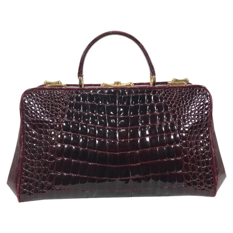 RED CROCODILE Porosus Belly Skin KELLY Bag SATCHEL Bag - HERMES Style -  ITALY - Vintage Skins
