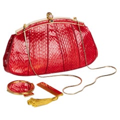 Retro Judith Leiber Red Snake Skin Clutch Bag