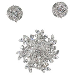1950s/1960s Weiss Clear Rhinestone Brooch and Earring Set