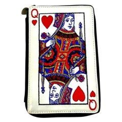 Moschino Weiß Rot Queen of Hearts Card Leder / Stoff Clutch