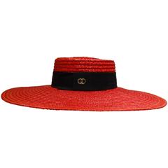 Vintage 1980s Limited Edition Red "Gucci" Straw Hat 