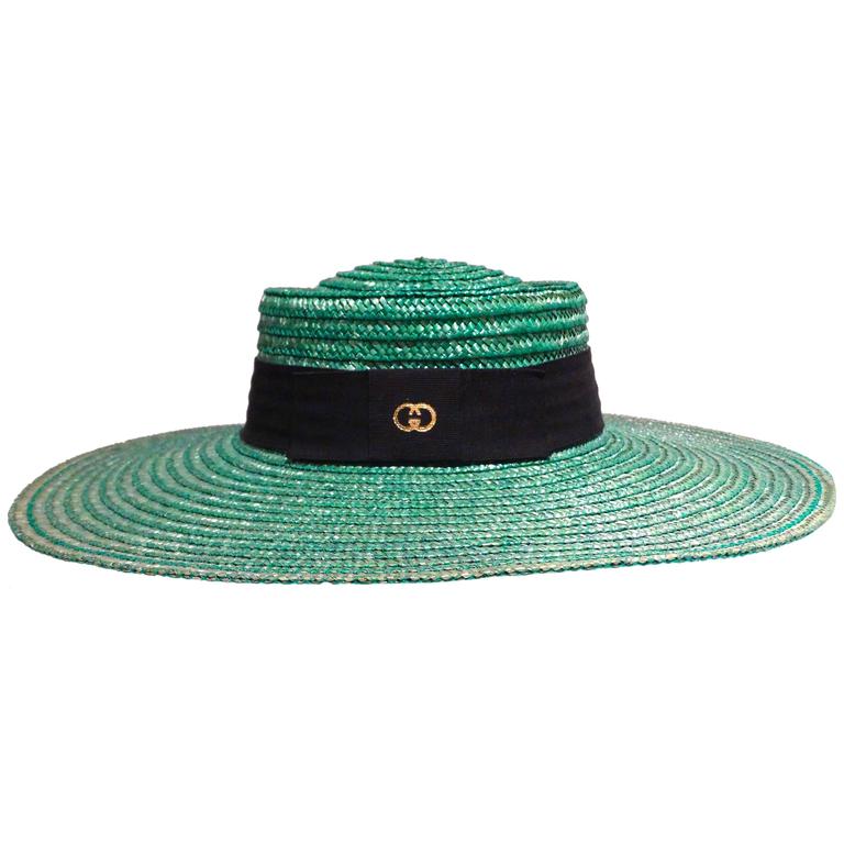 1980s Limited Edition Green "Gucci" Straw Hat at 1stDibs