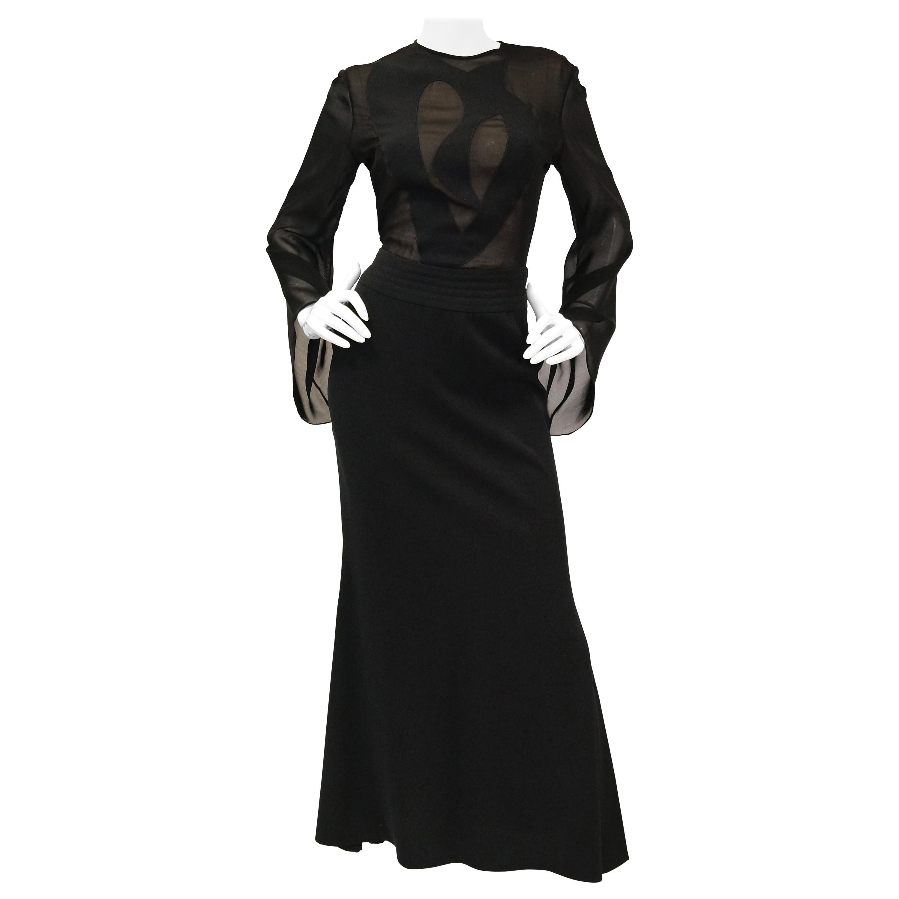 1990s Kathryn Dianos Black Crepe Evening Dress