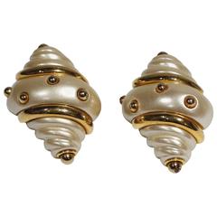 Antique 1997 Kenneth Jay Lane Shell Form Earrings