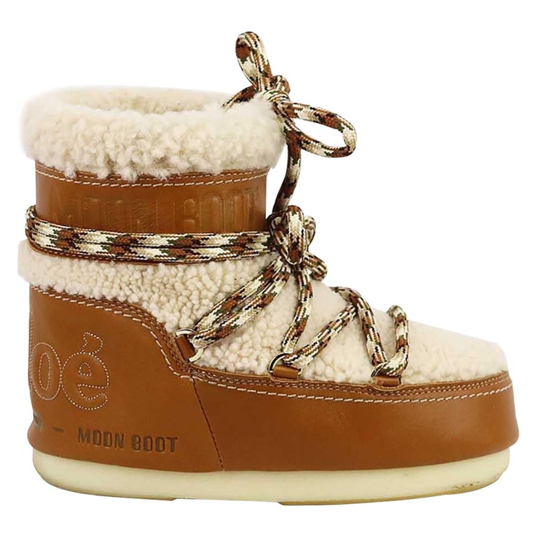 Chloé + moon boot shearling and leather snow boots eu 37-38 uk 4-5 us 7-8  at 1stDibs