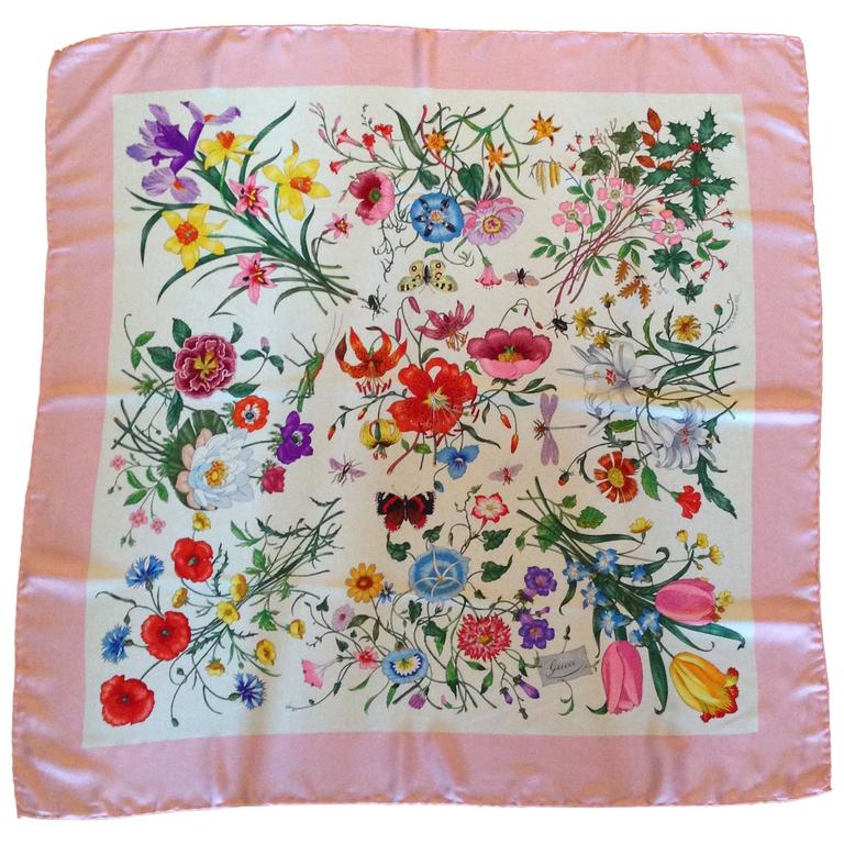 Vintage Gucci Scarf Pink Flora Pattern at 1stDibs | gucci flora pattern ...