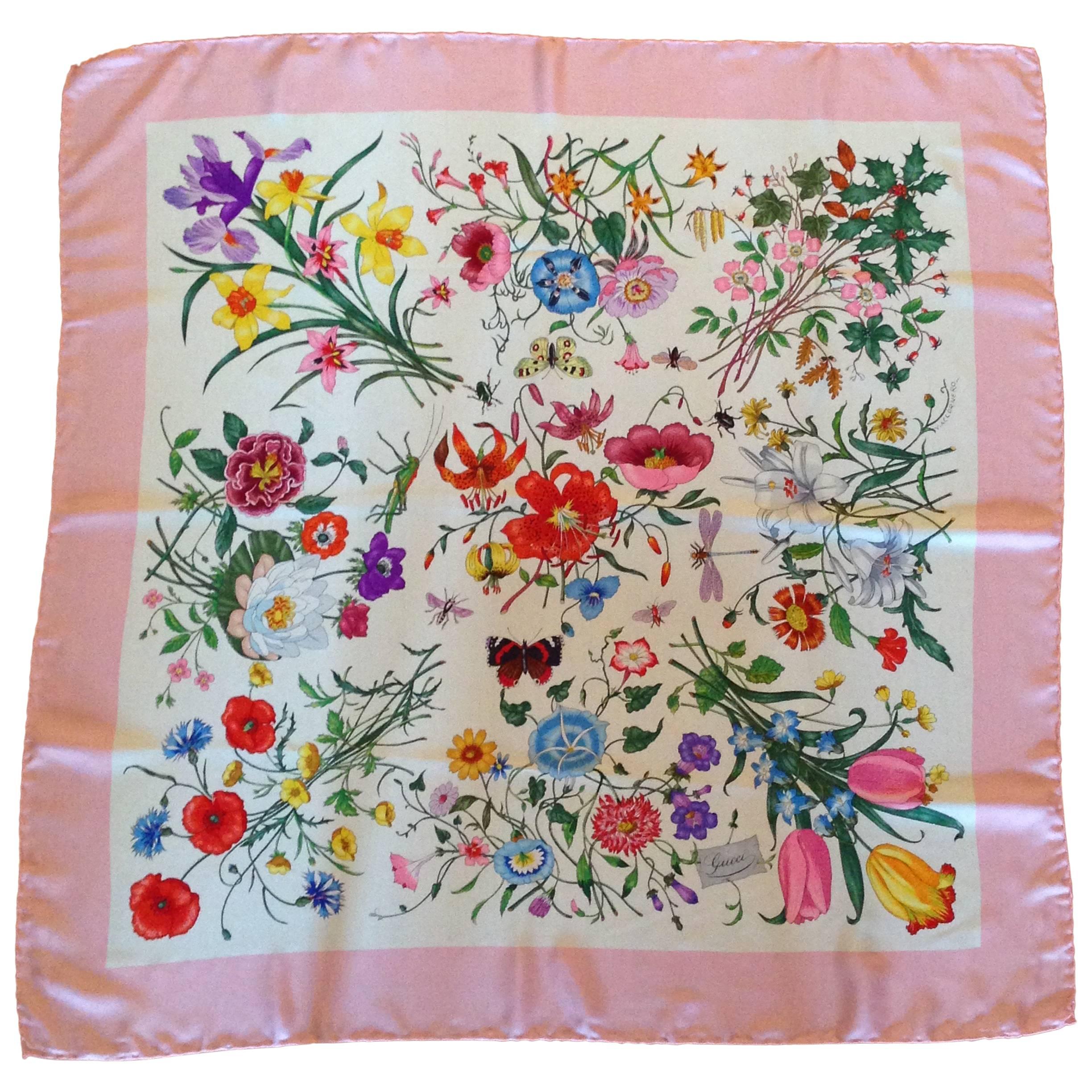 Vintage Gucci Scarf Pink Flora Pattern