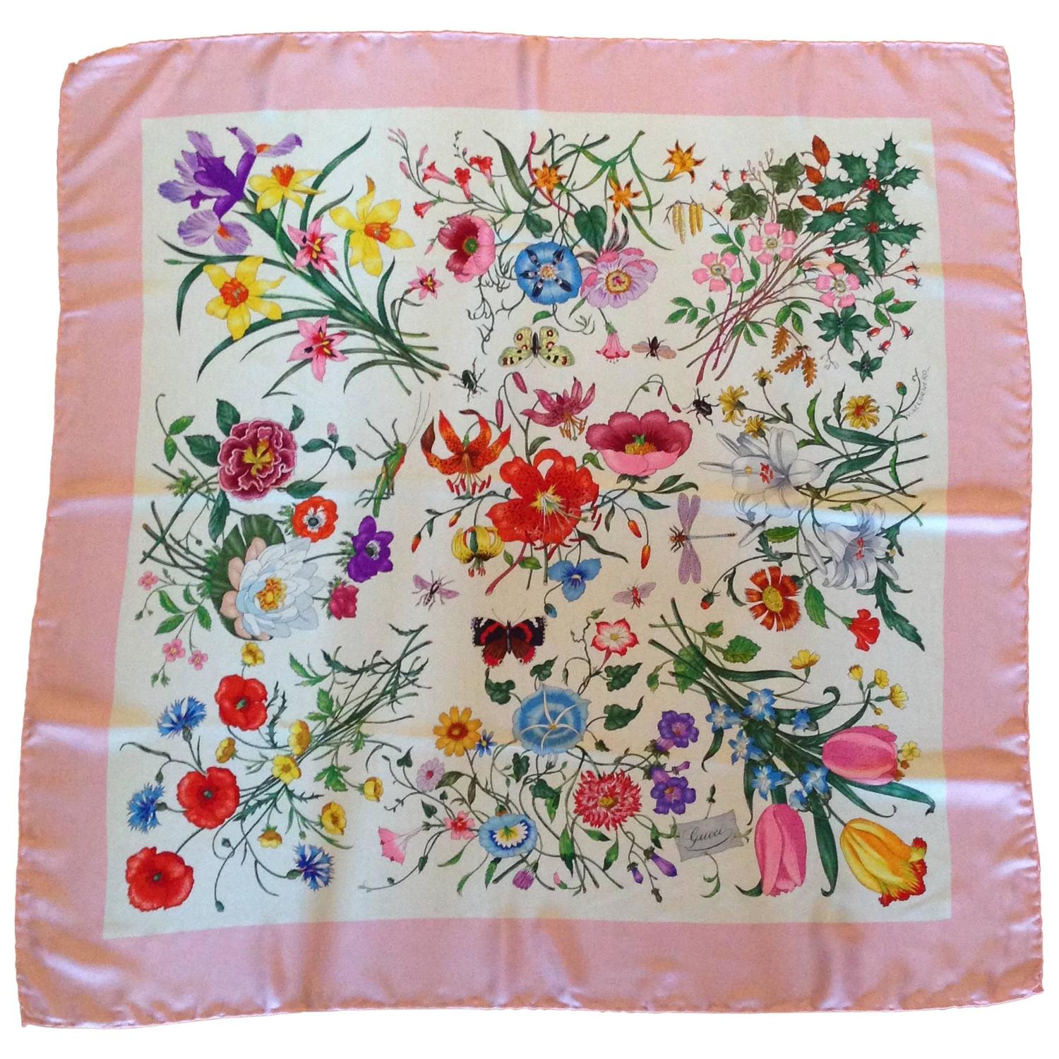 Vintage Gucci Scarf Pink Flora Pattern at 1stDibs | gucci flora pattern,  gucci floral print, grace kelly gucci scarf