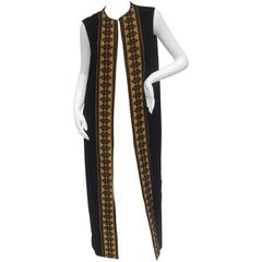 Dramatic Long Sweeping Black Silk Velvet Maxi Duster Vest c 1970s