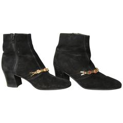 Vintage Black Suede Gucci Ankle Boots 1960s-70s