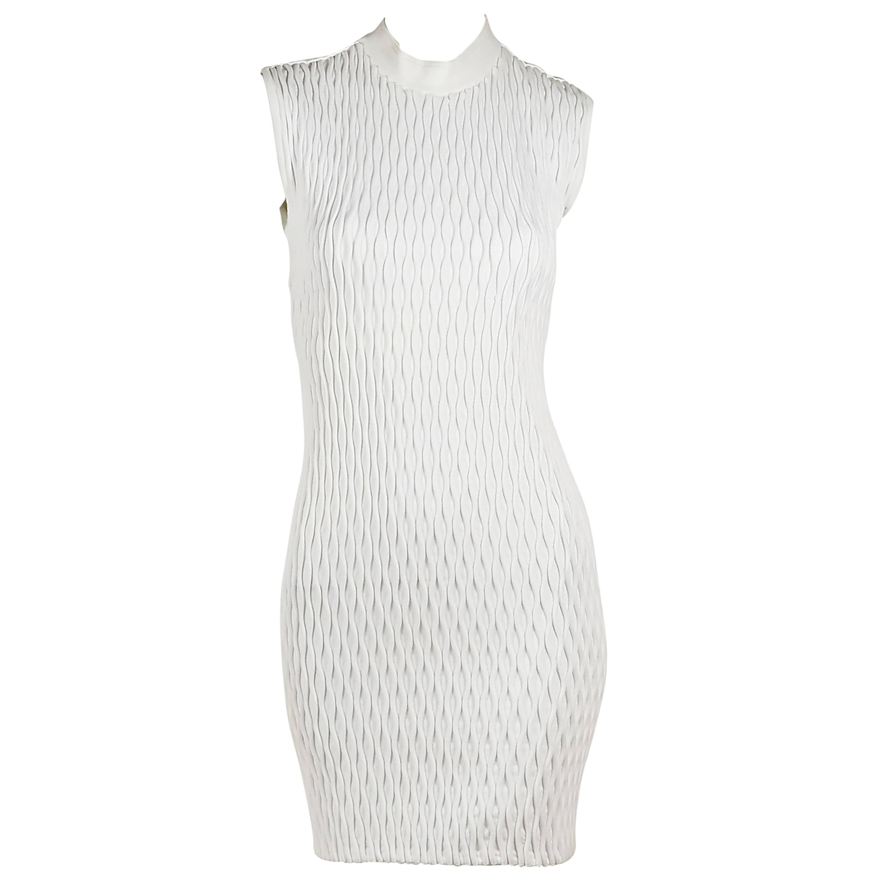 White Balenciaga Sleeveless Textured Dress