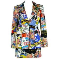 Christian Lacroix Bazar Vintage Poster laqué Pop Art Blazer et Jupe Ensemble