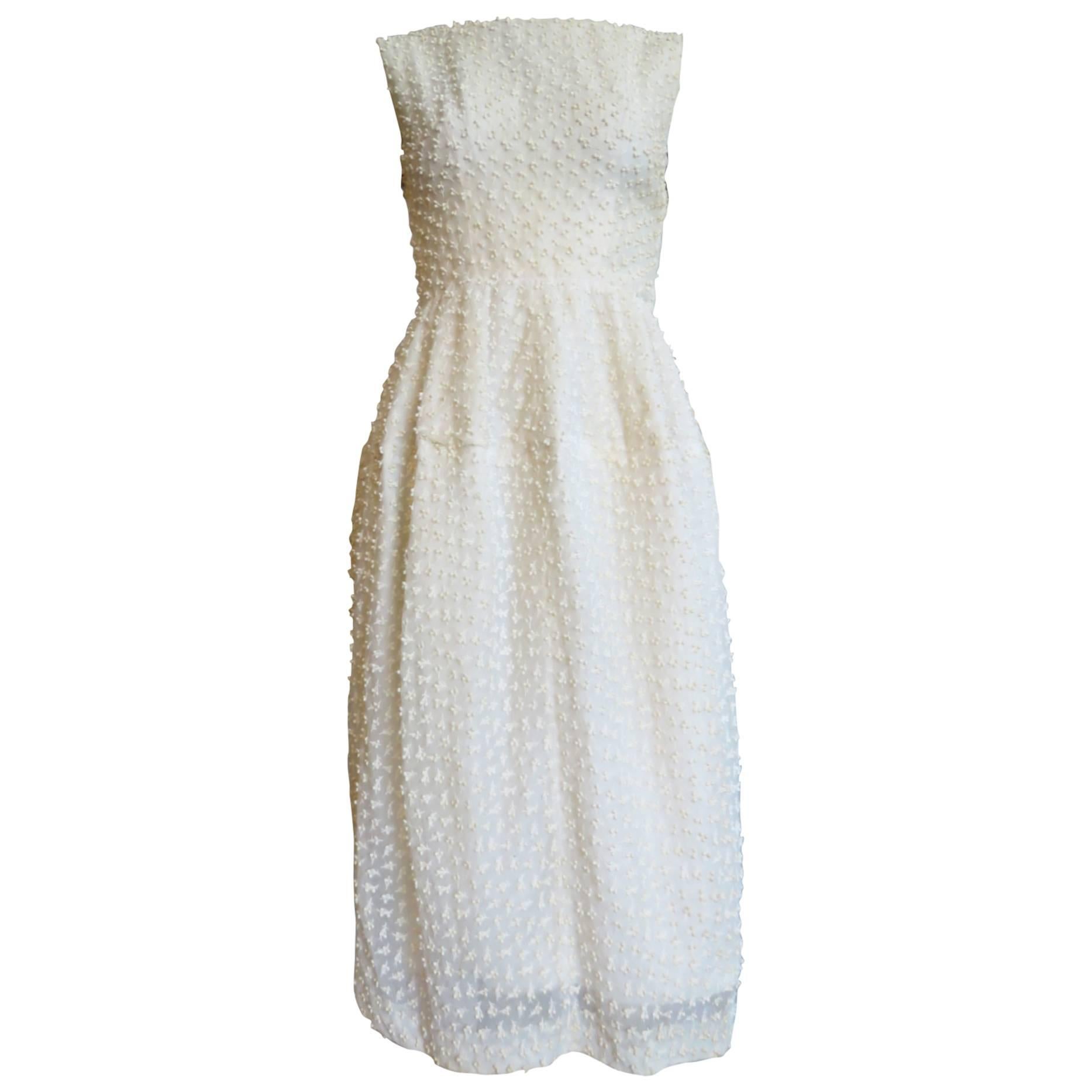 1960's GIVENCHY HAUTE COUTURE Embroidered voile cocktail dress For Sale