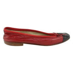 Chanel Taglia 37 Nero x Rosso Cap Tote Ballerina Flats 2C1207