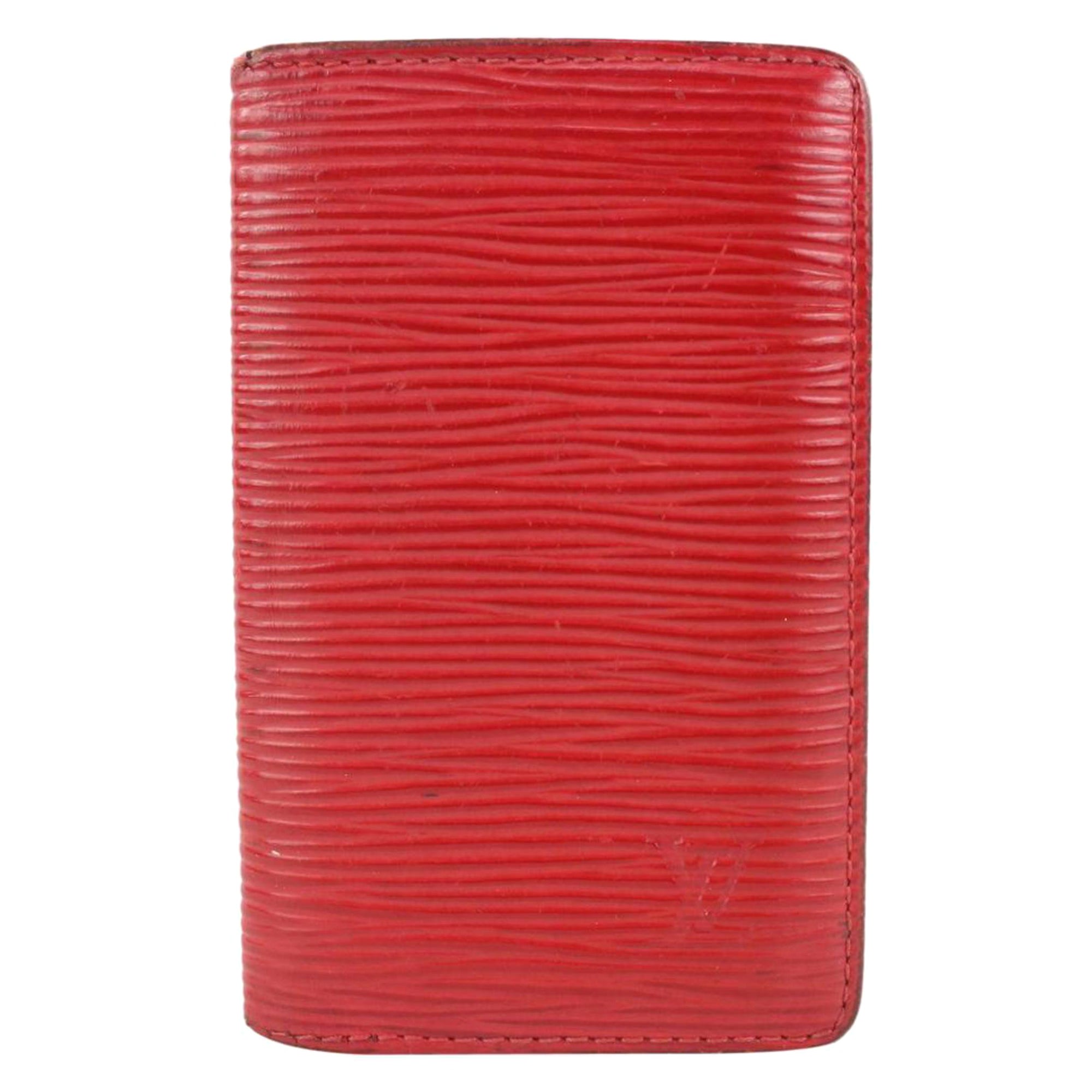 Louis Vuitton Red Epi Leather Card Holder Wallet Case 0L1230