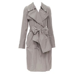 LANVIN 2004 Alber Elbaz grey nylon bow tie belt doubel breasted trench coat FR36
