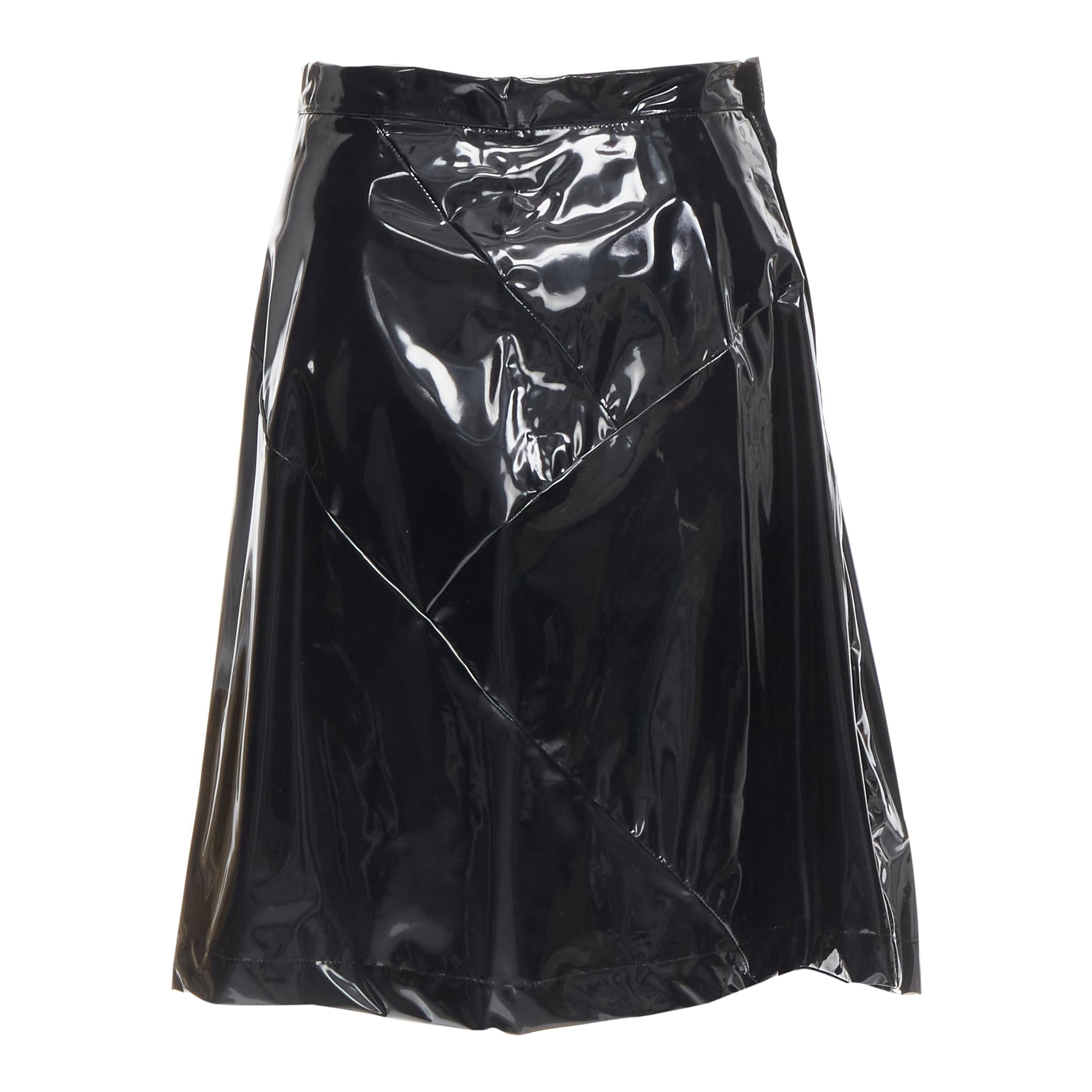 COMME DES GARCONS 1991 black vinyl plastic bias cut A-lined flared skirt L For Sale