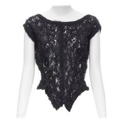 COMME DES GARCONS black floral ruffle corset inspired panelled waist top M