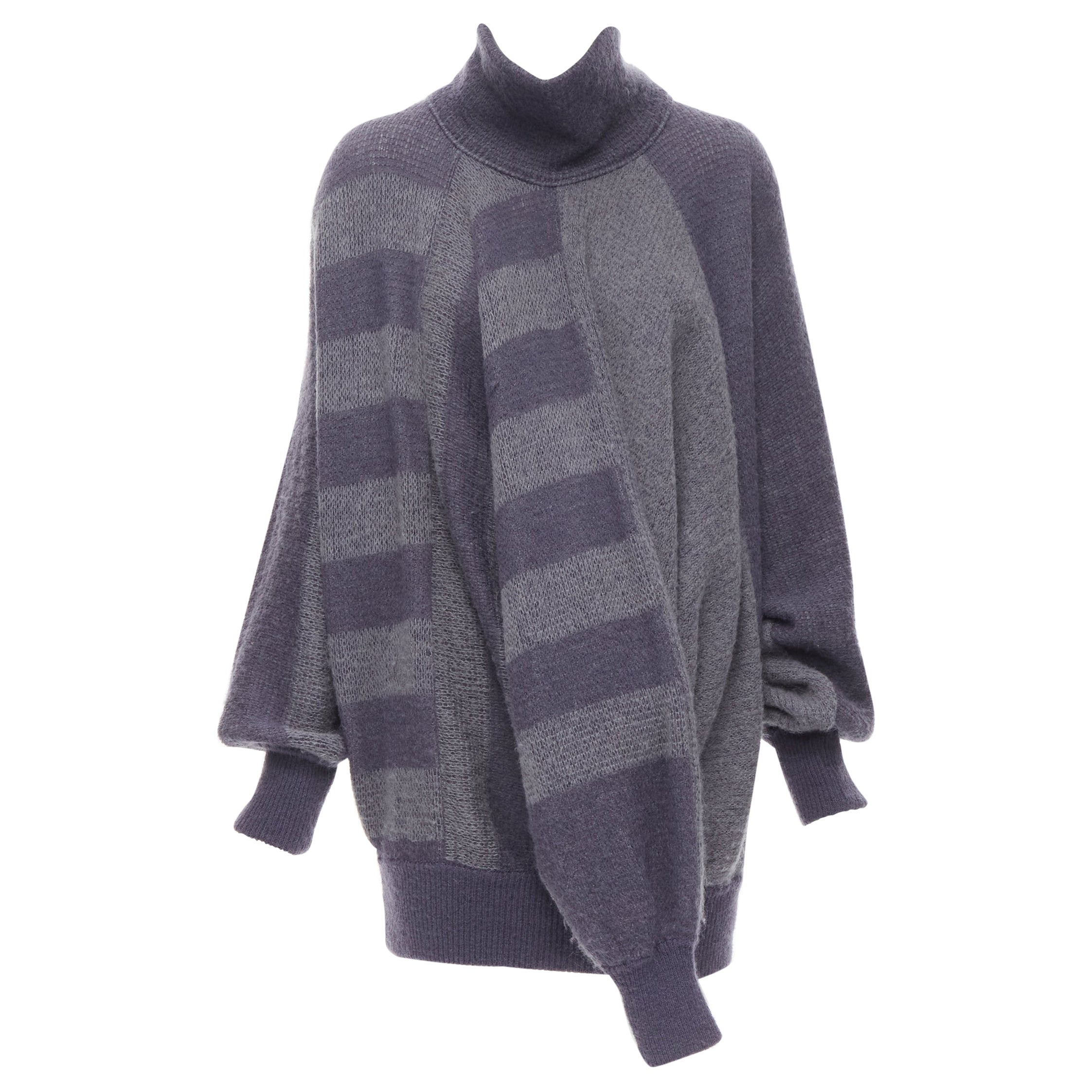 vintage ISSEY MIYAKE 1980s purple striped 3 sleeve draped turtleneck  sweater dre