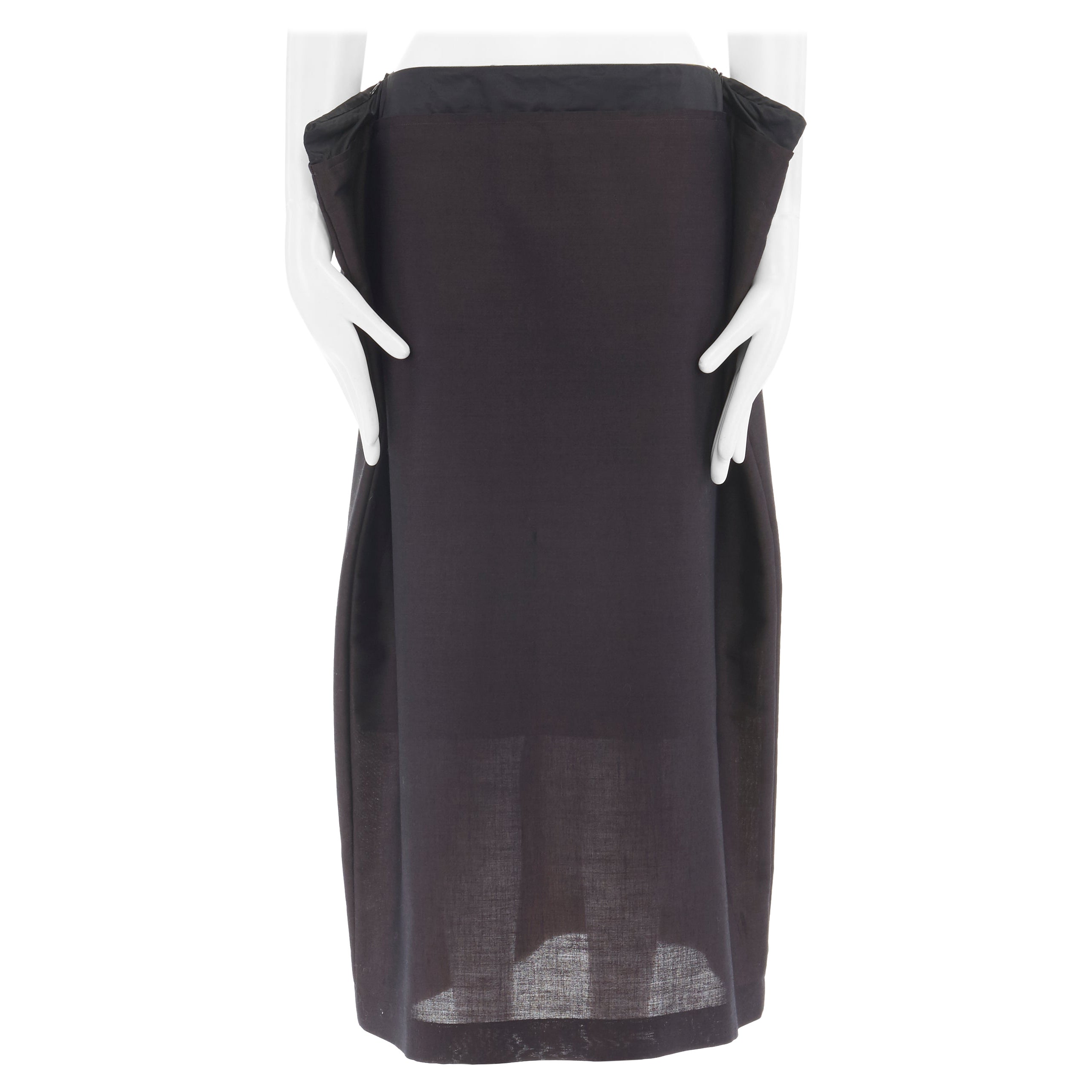YOHJI YAMAMOTO black mohair blend zip waist structured square cut skirt JP1 S For Sale
