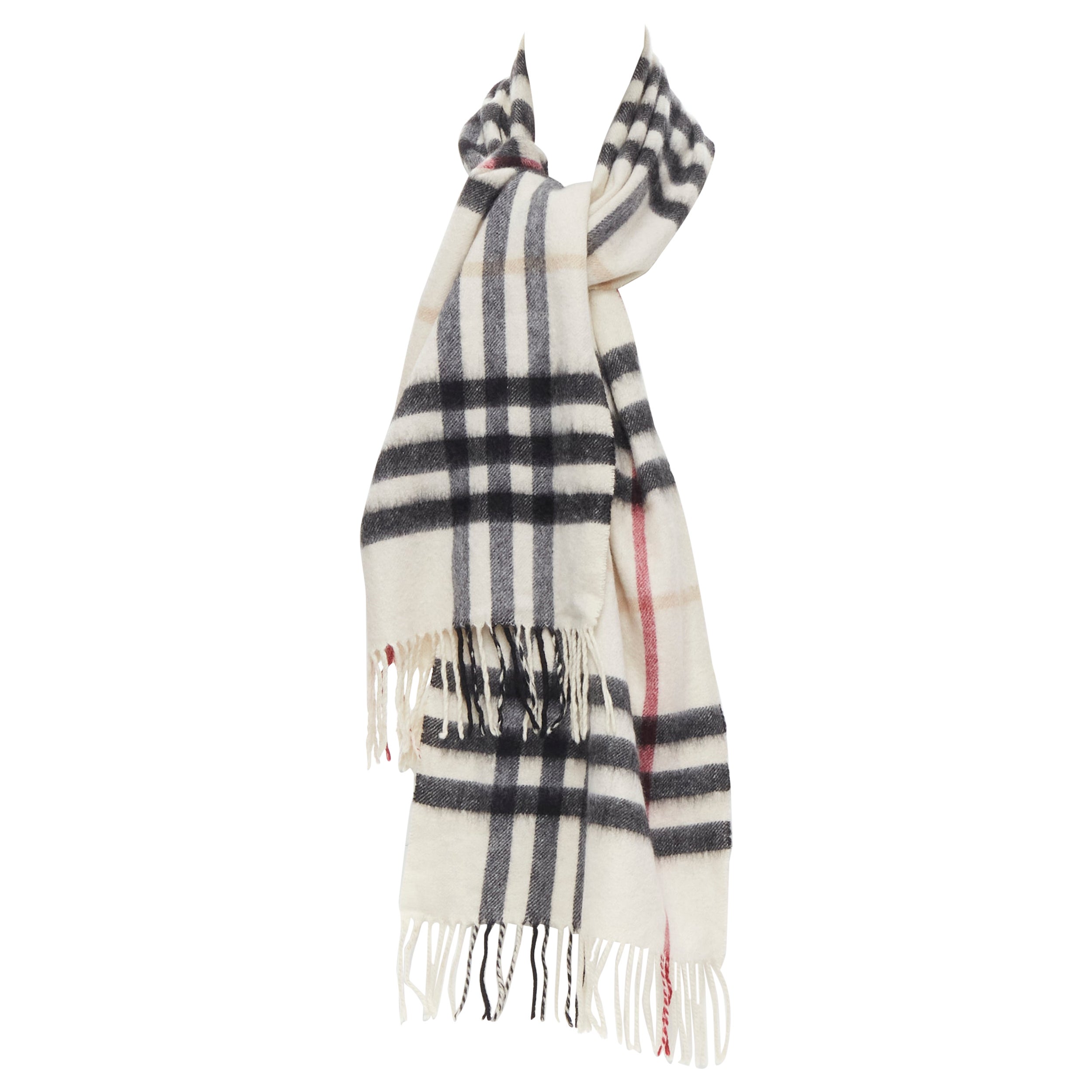 BURBERRY 100% cashmere Classic House Check fringe scarf stone