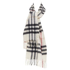 BURBERRY 100% cashmere Classic House Check fringe scarf stone