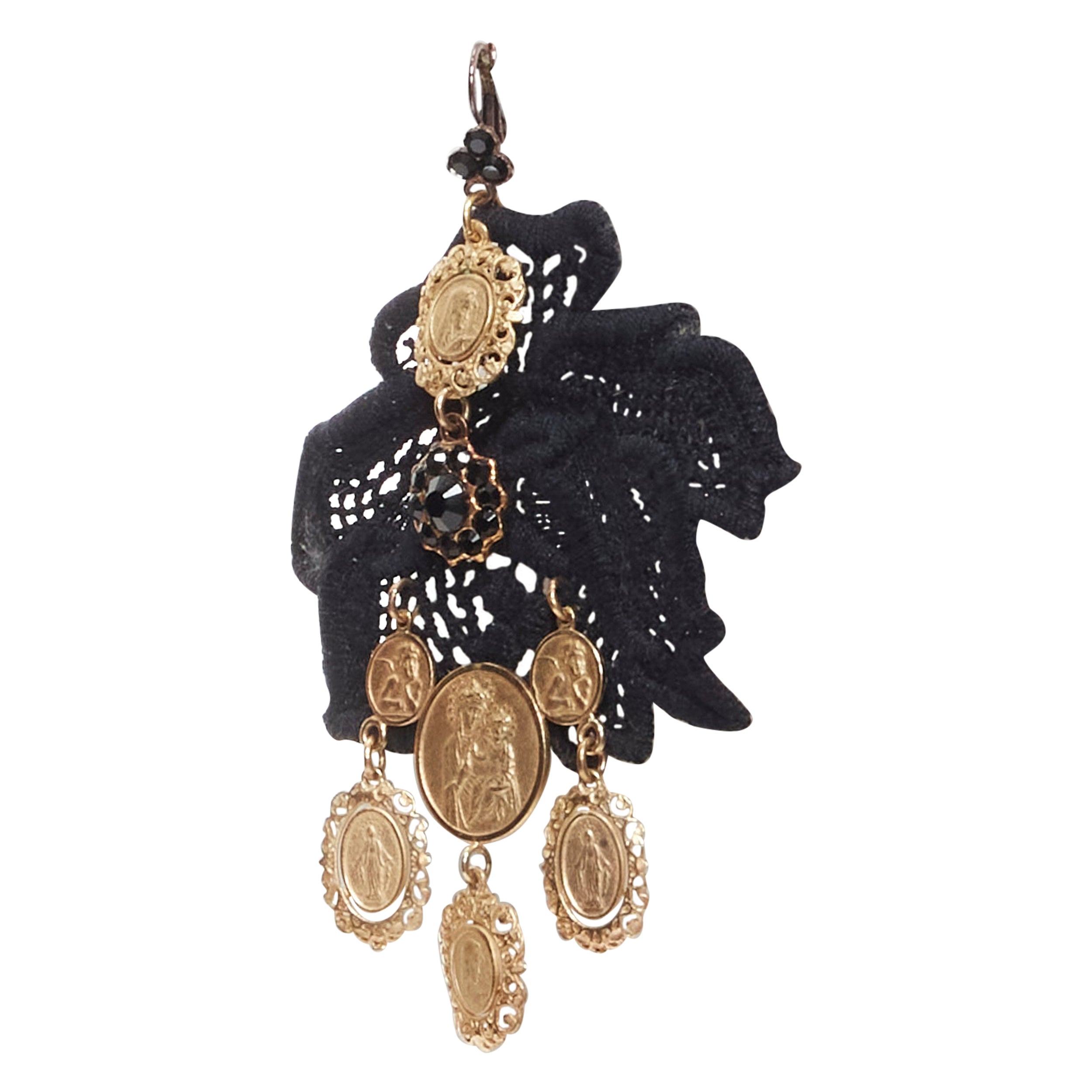 new DOLCE GABBANA 2012 gold tone vintage coin medallion crystal black macrame la