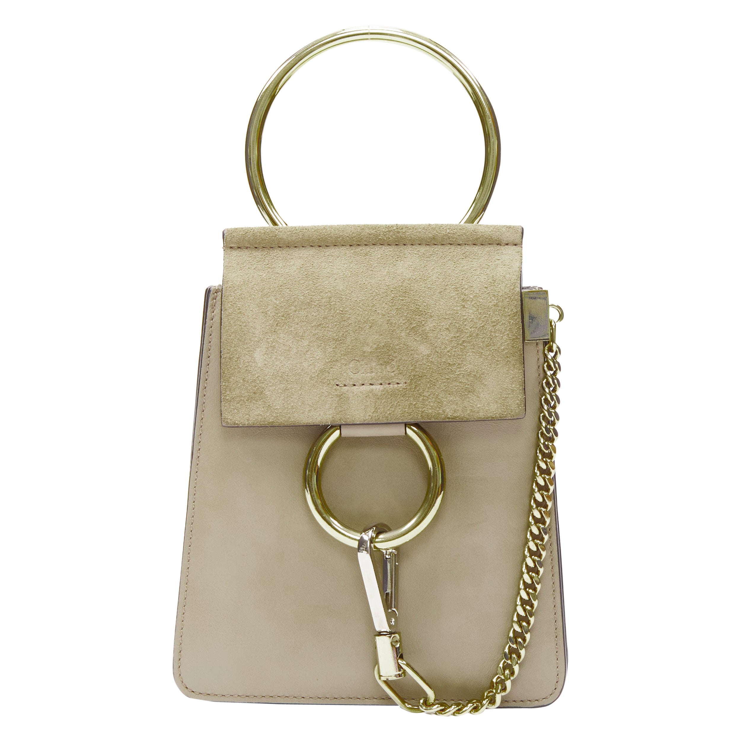 CHLOE Faye bracelet doré anneau chaîné sac à main en cuir velours gris