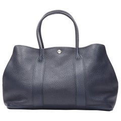 HERMES Negonda Garden Party 36 navy blue leather PHW tote bag