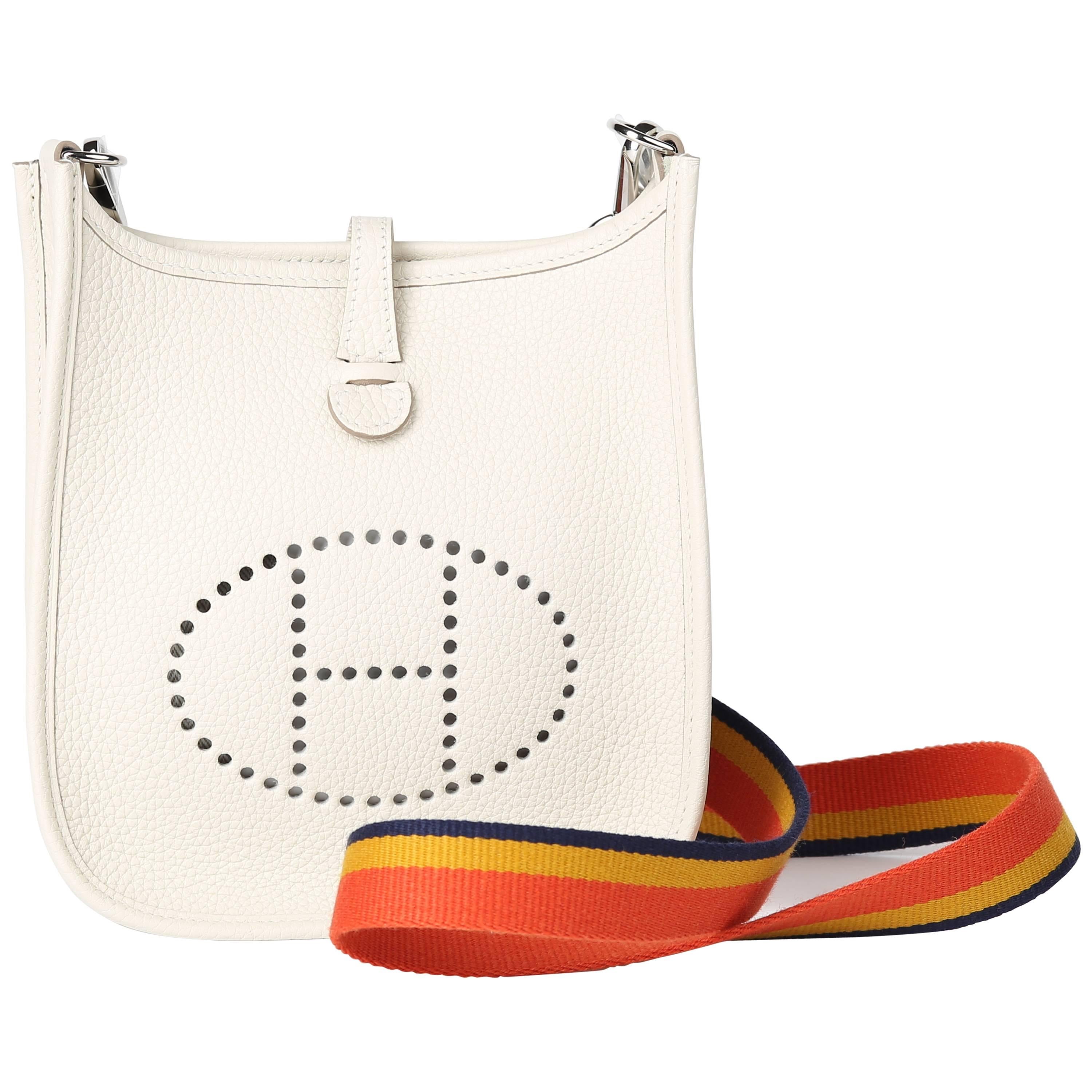 Hermes Mini Evelyne Craie Color in Clemence Leather with Amazon Strap For Sale