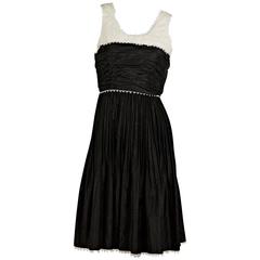 Black & White Chanel Pleated Silk Dress