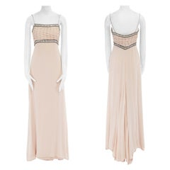 COLLETTE DINNIGAN blush pink silk crystal jewel embellished pleated bust gown S