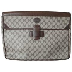 Retro Gucci monogram large portfolio purse, document case with brown leather