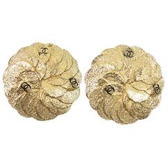 Chanel Gold-Toned Camellia Earrings